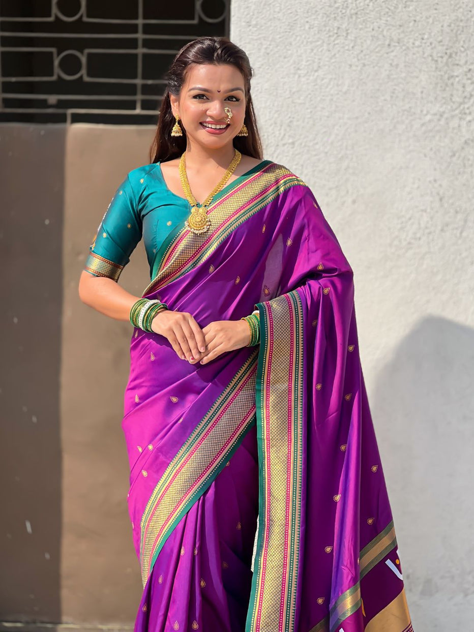 Purple Pure Rakhumai Silk Vitthala Paithani Soft Silk Saree 