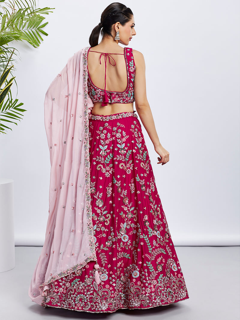 Rose Pure Georgette Sequins and Thread Embroidery Lehenga Choli & Dupatta