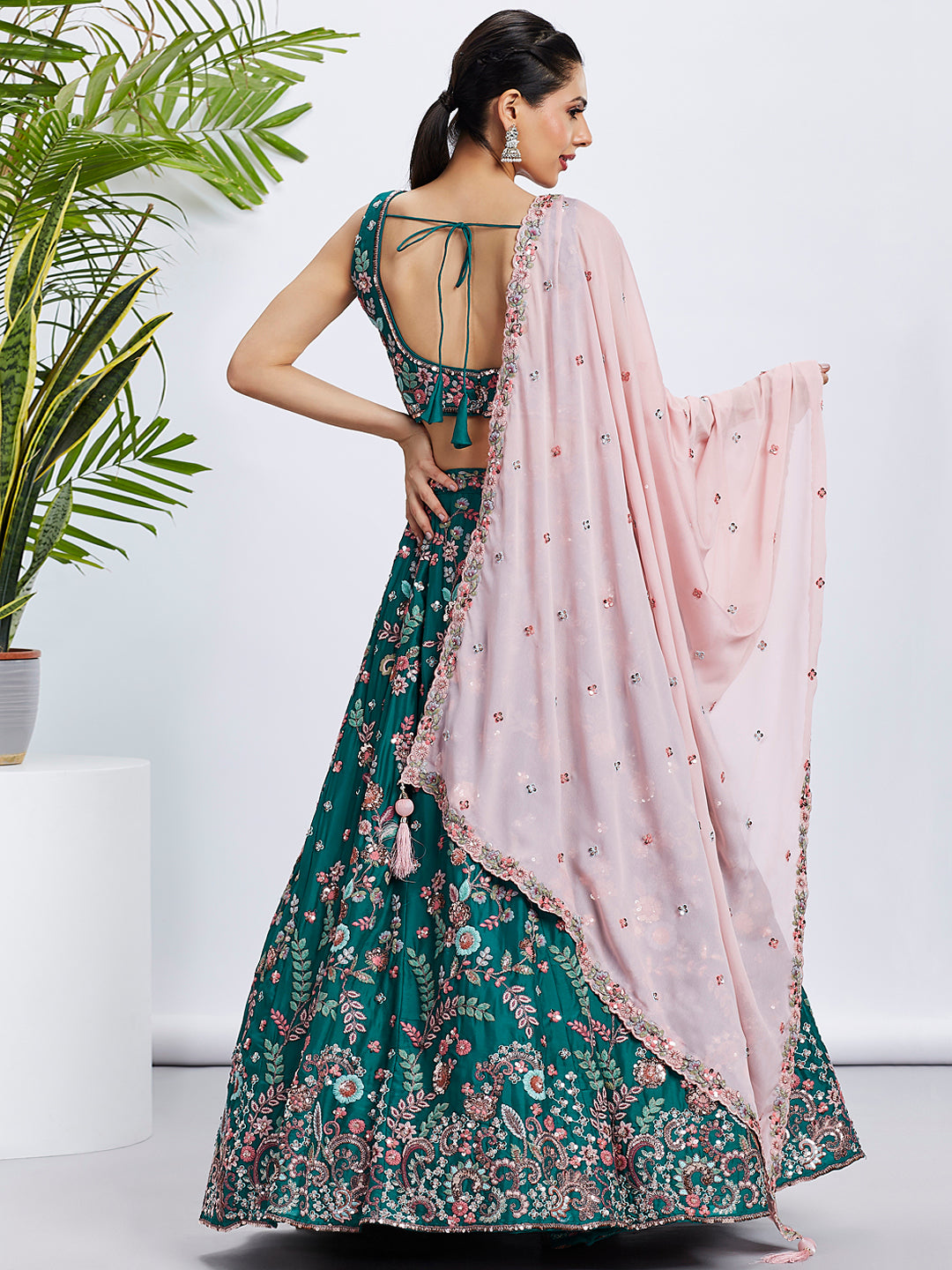 Green Georgette Sequins and Thread Embroidery Lehenga Choli &amp; Dupatta