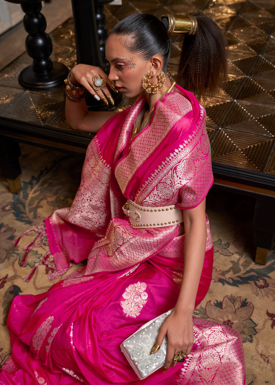 Pink Woven Pure Soft Georgette Silk Saree 