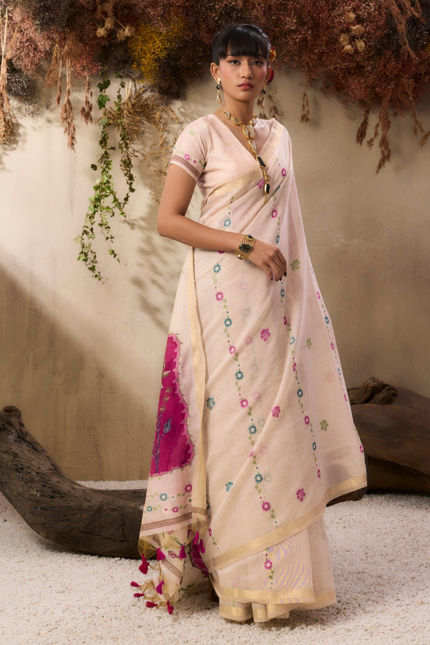 Cream Pure Soft Handloom Muga Cotton Saree 
