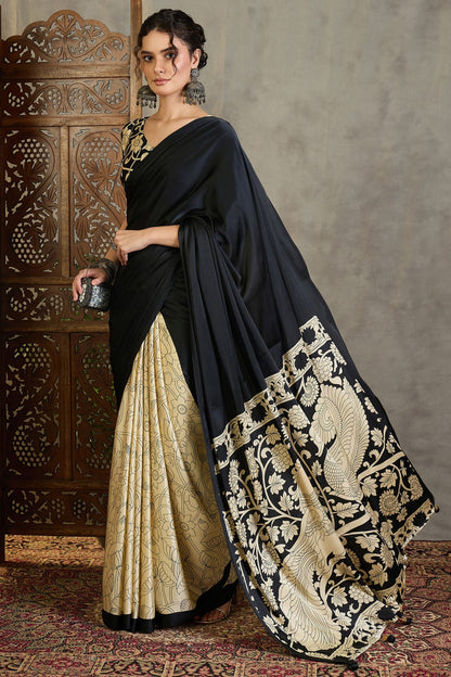 Black Pure Soft Handloom Weaving Silk Saree 