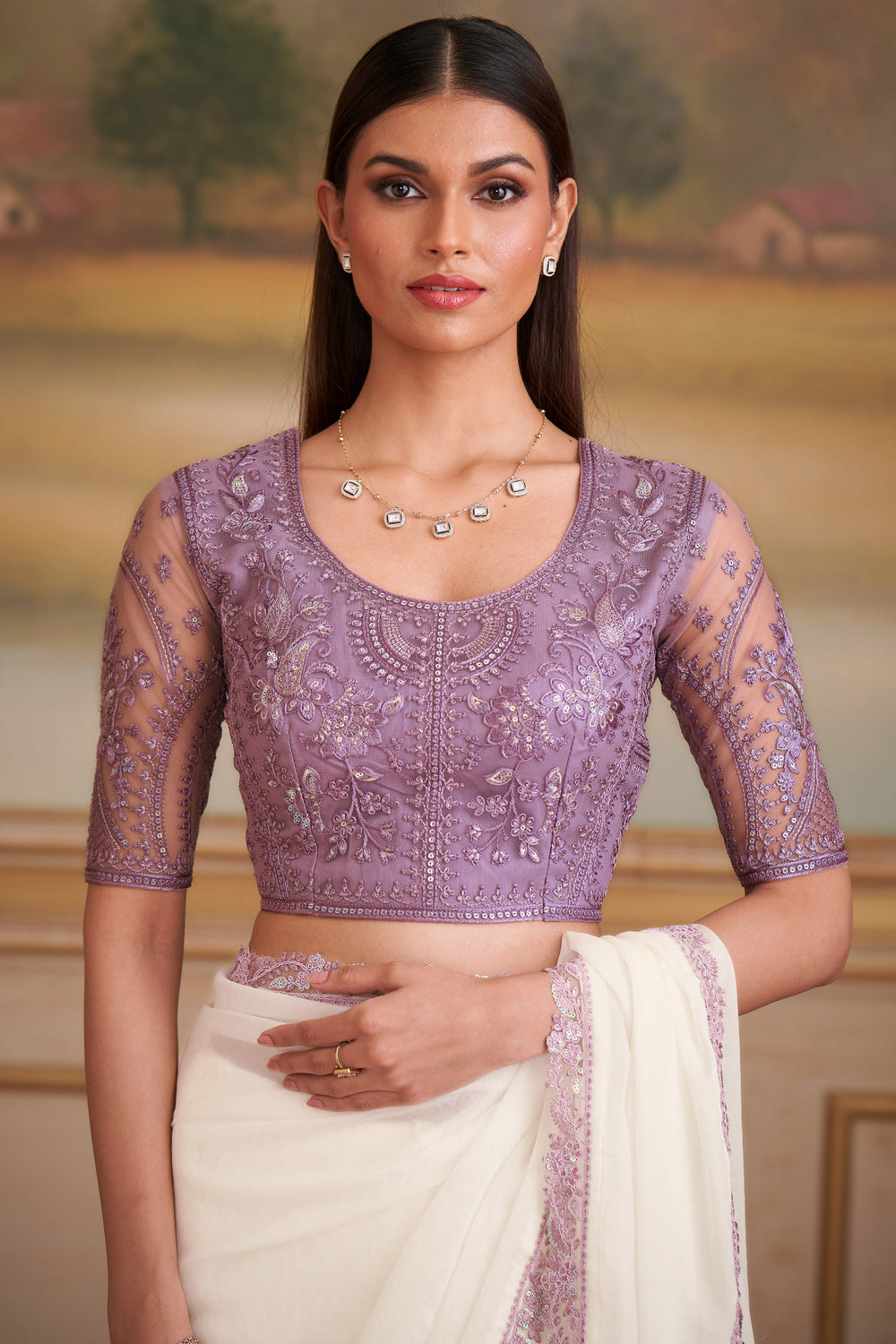 White Red Pure Georgette Silk With Floral Sequins Saree ##color## Georgette Saree with premium fabric and embroidery