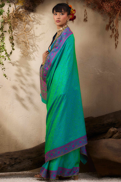 Turquoise Pure Silk Kanjivaram Handloom Banarasi Saree 