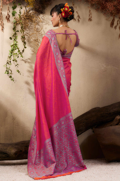 Magenta Pure Silk Kanjivaram Handloom Banarasi Saree 