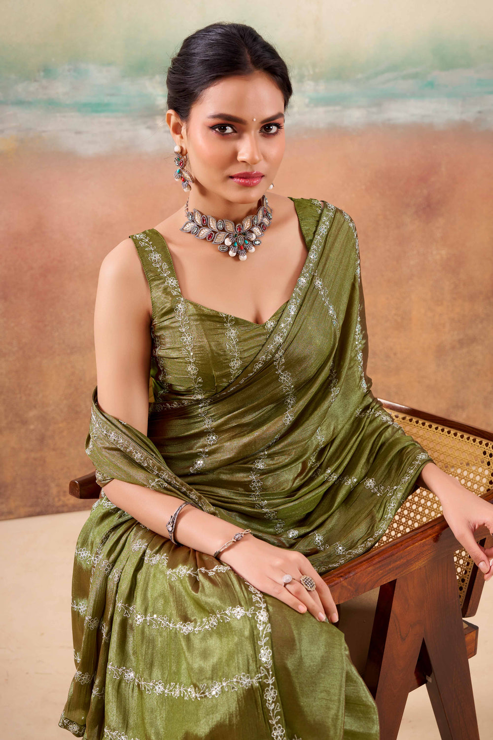 Olive Two Tone Chiffon Saree 