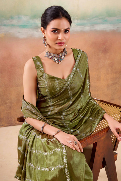 Olive Two Tone Chiffon Saree 