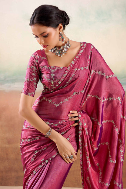 Magenta Pink Two Tone Chiffon Saree 