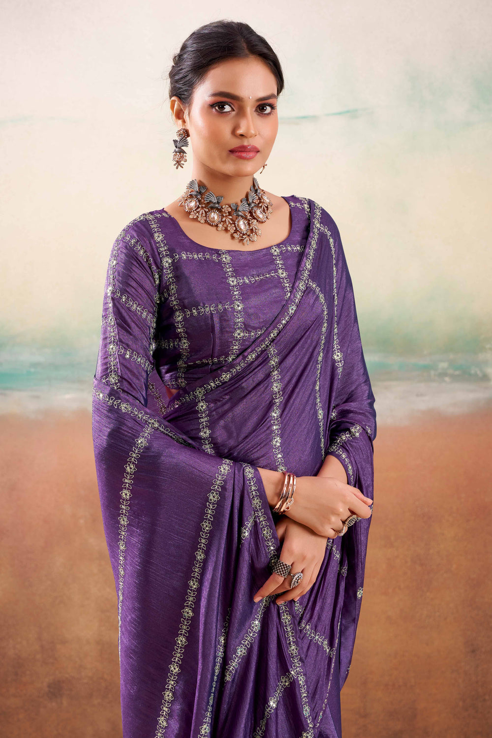Royal Purple Two Tone Chiffon Saree 