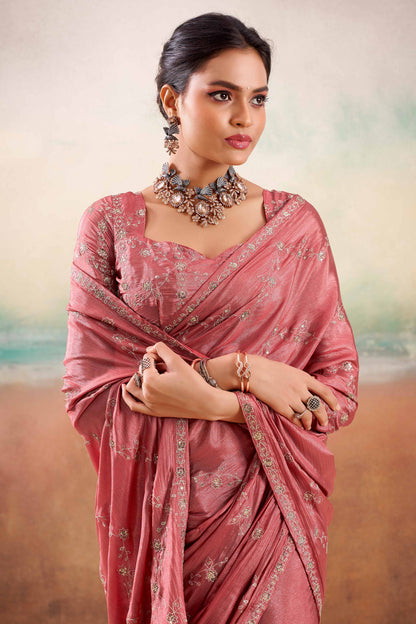 Dusty Pink Two Tone Chiffon Saree 