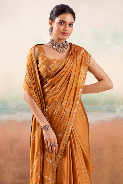 Burnt Orange Two Tone Chiffon Saree 