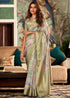 Hydrangea Green Banarasi Digital Printed Soft Silk Saree 