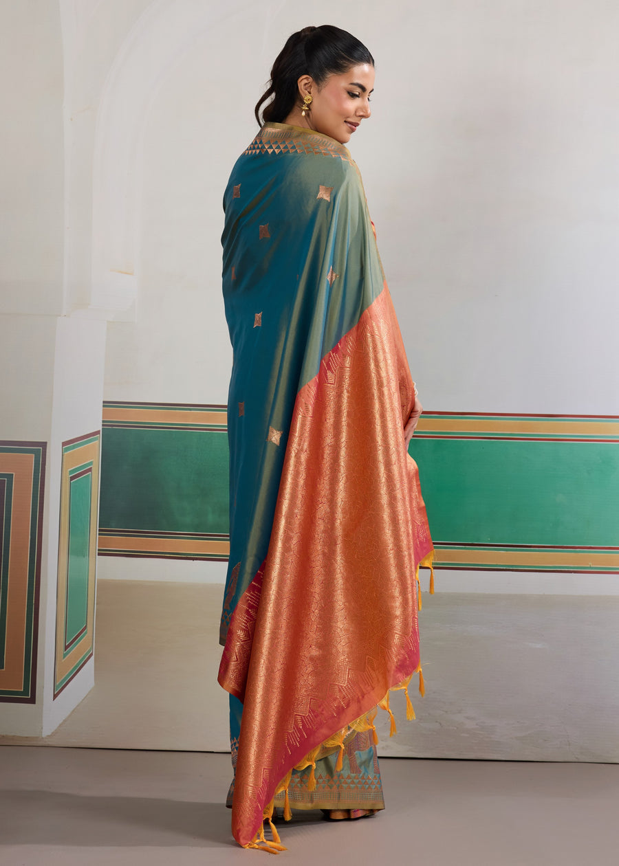Teal Blue Pure Soft Silk Handloom Saree Panetar Saree Anant Tex Exports Pvt.Ltd..