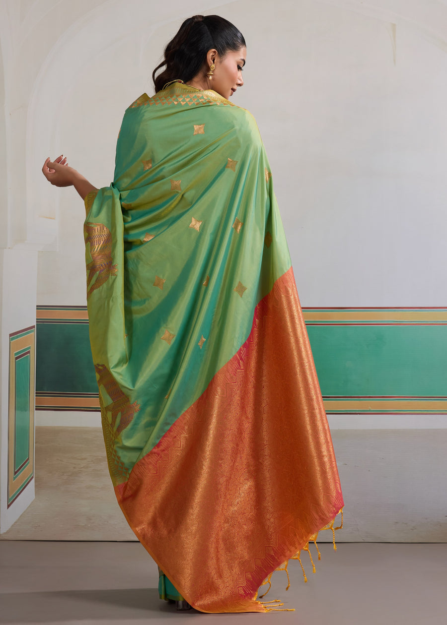 Sea Green Pure Soft Silk Handloom Saree Panetar Saree Anant Tex Exports Pvt.Ltd..
