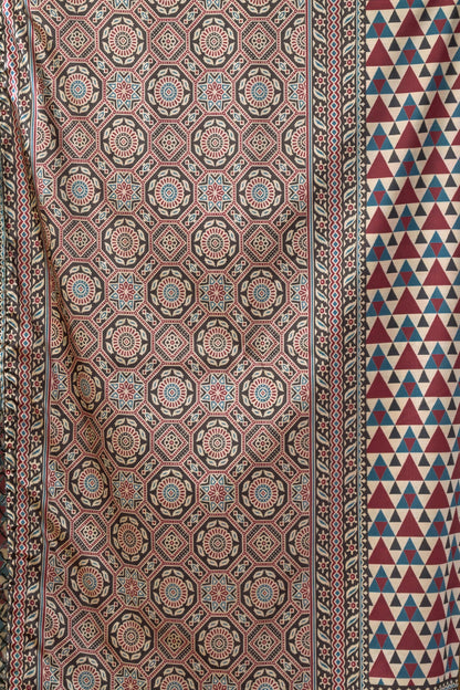 Multicolor White Pure Cluster Silk Ajarkh Digital Printed Saree 