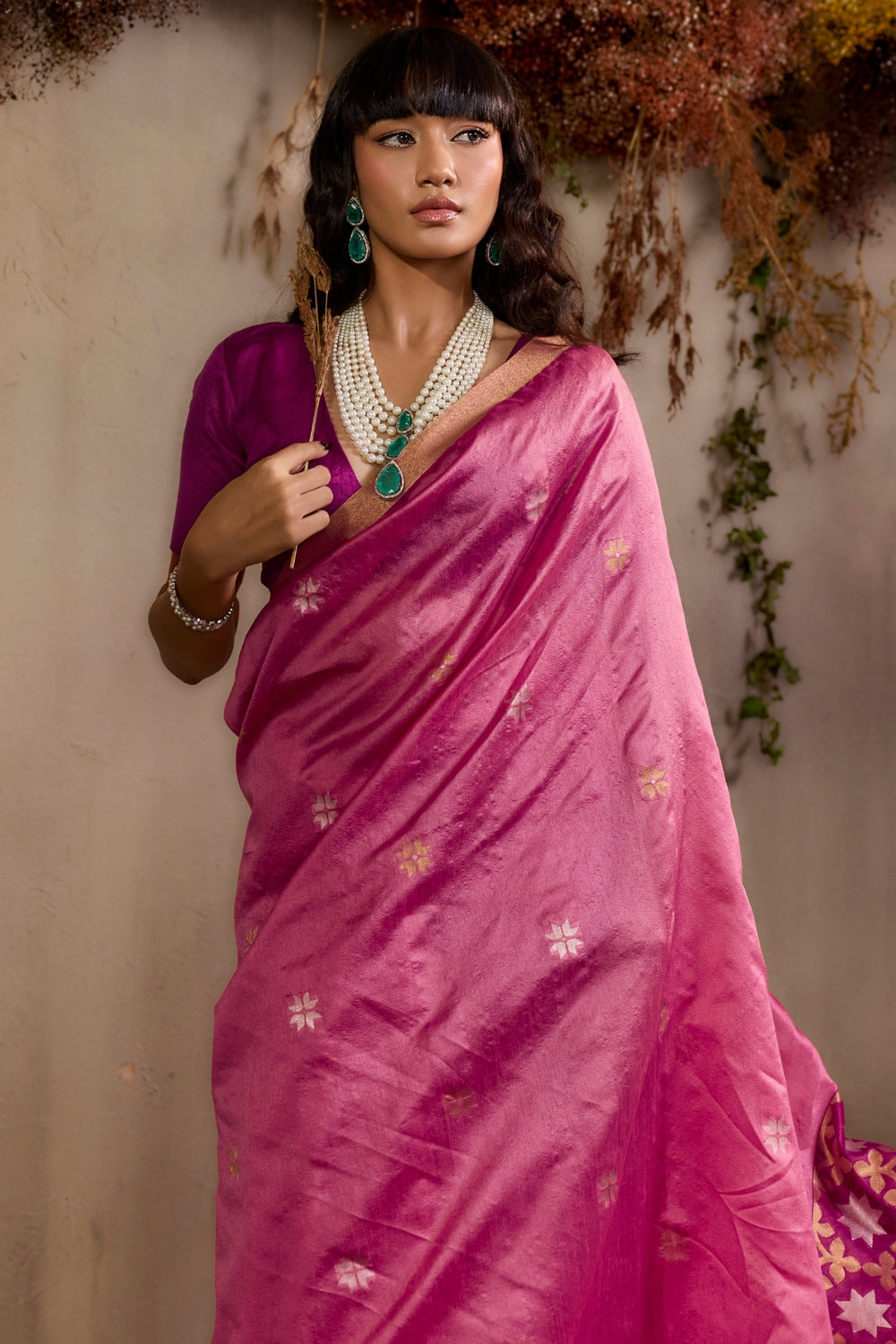 Pink Pure Tussar Handloom Silk Saree 