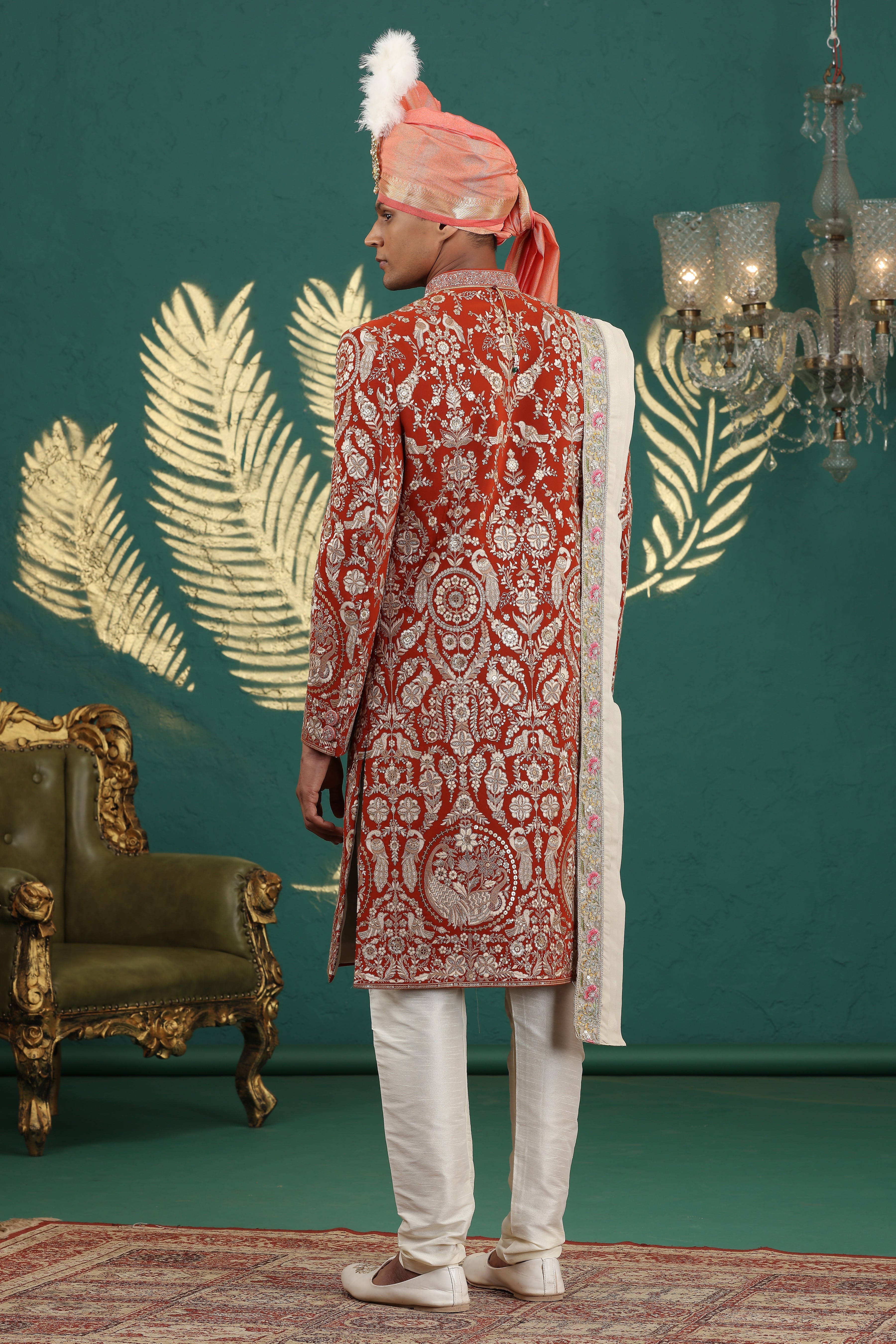 Traditional red wedding sherwani outfit for men
