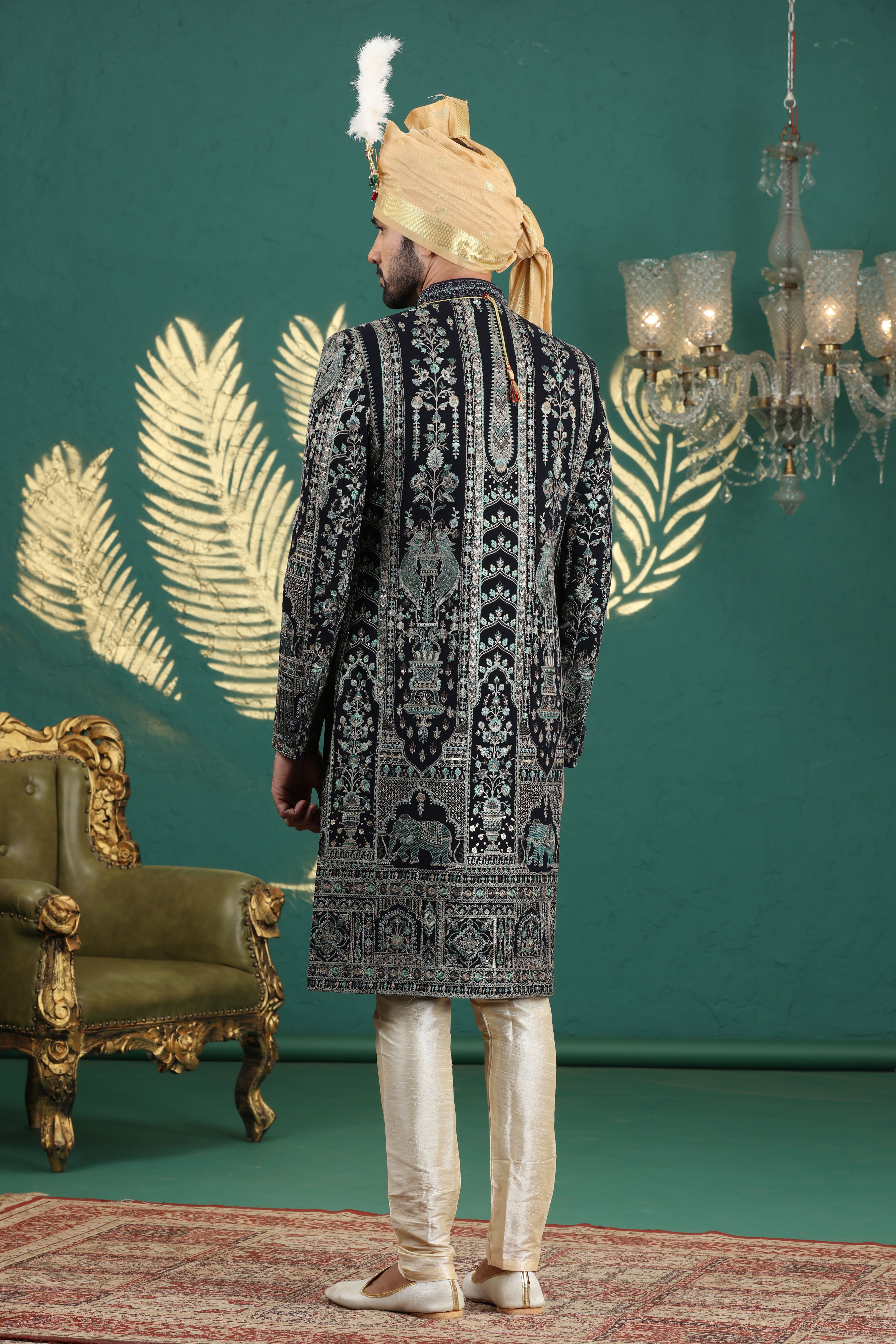 Traditional art silk sherwani with computer thread work