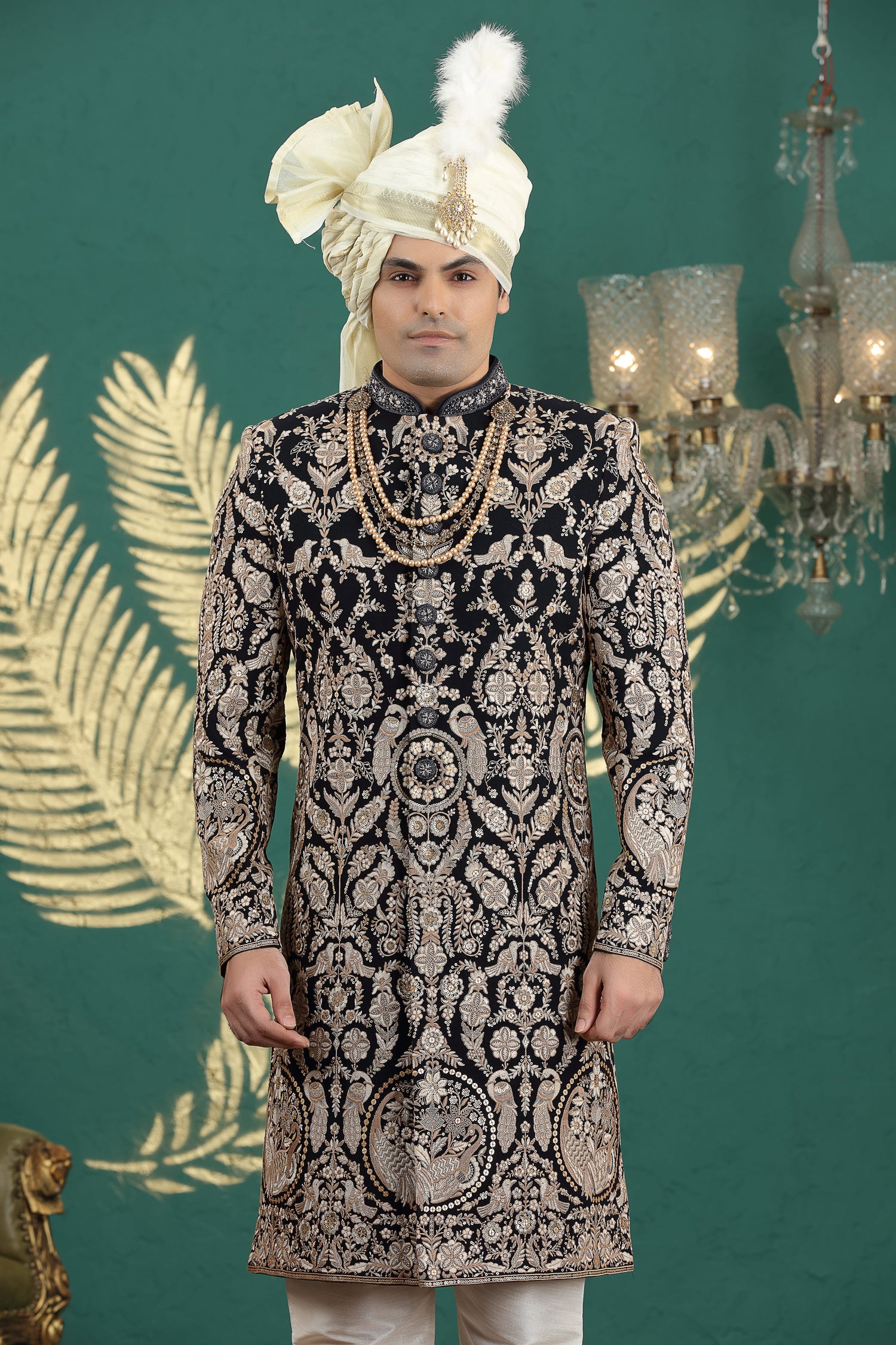 Designer black sherwani for wedding and reception