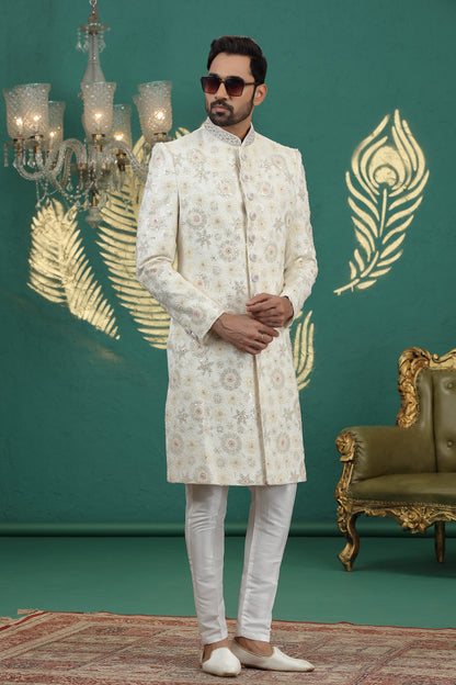 Traditional cream sherwani for wedding and reception