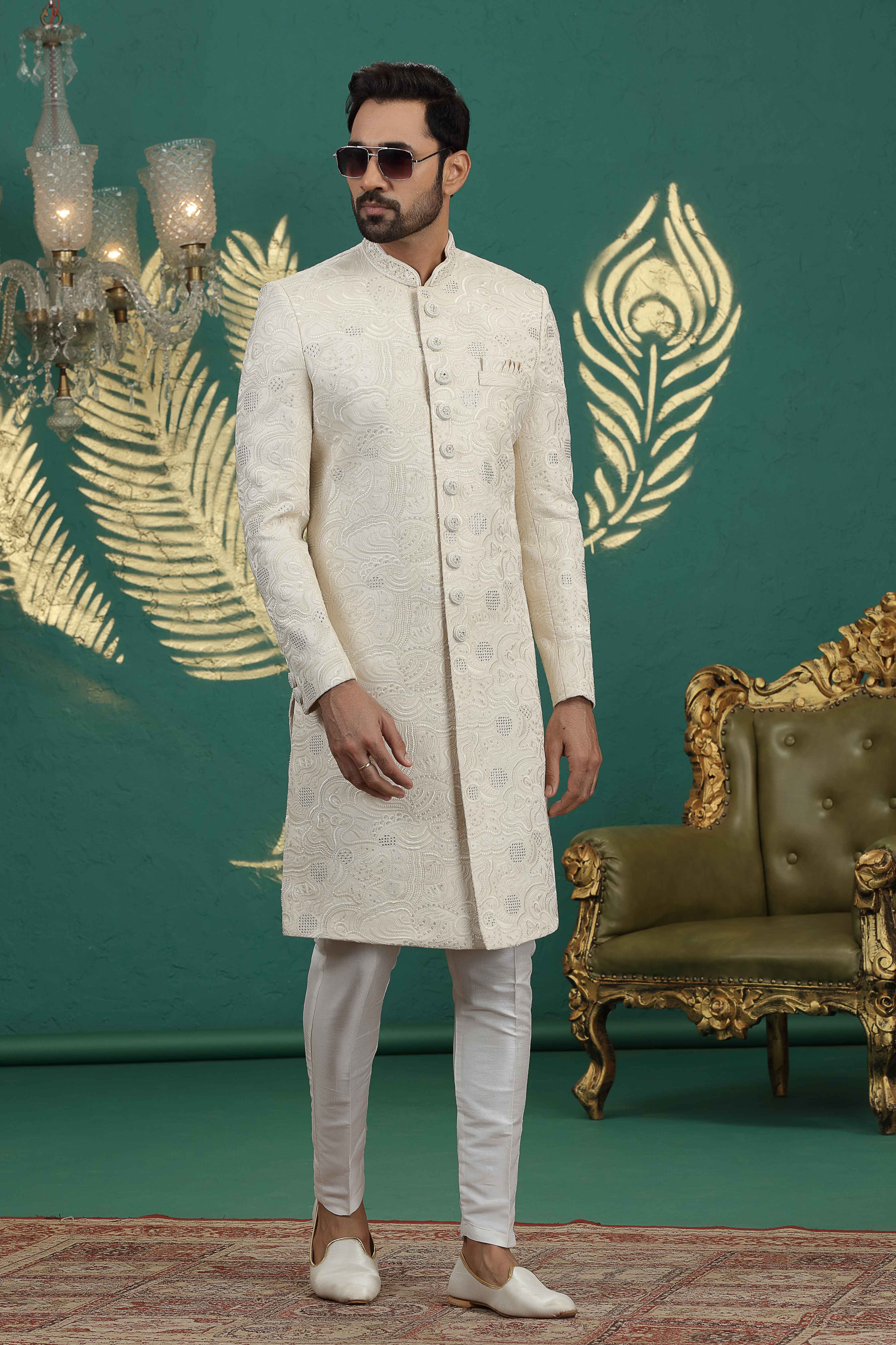 Elegant cream wedding sherwani for men