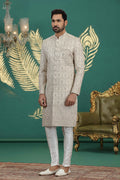 Beige hand embroidered sherwani for groom