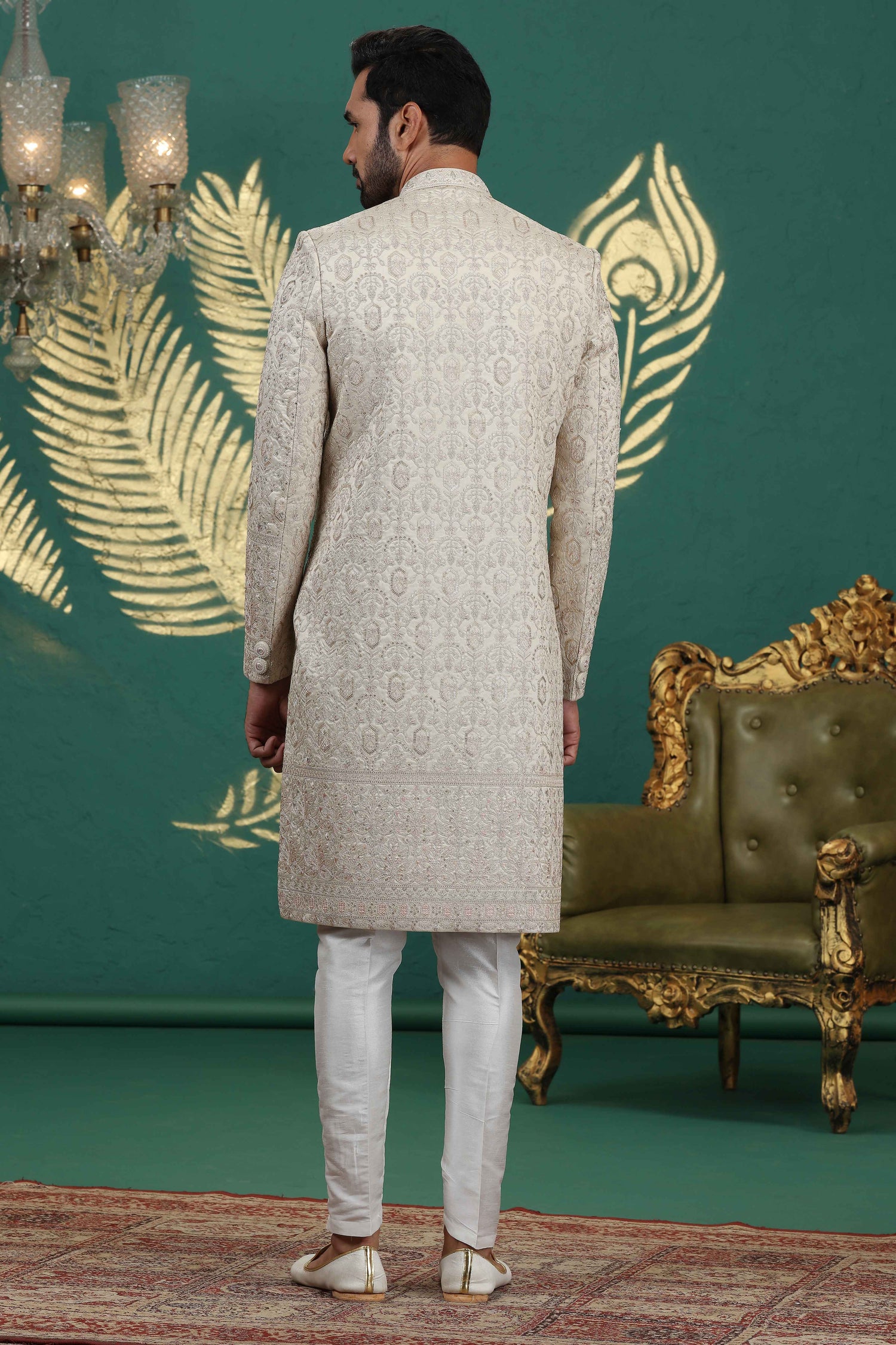Elegant wedding sherwani for men in beige color