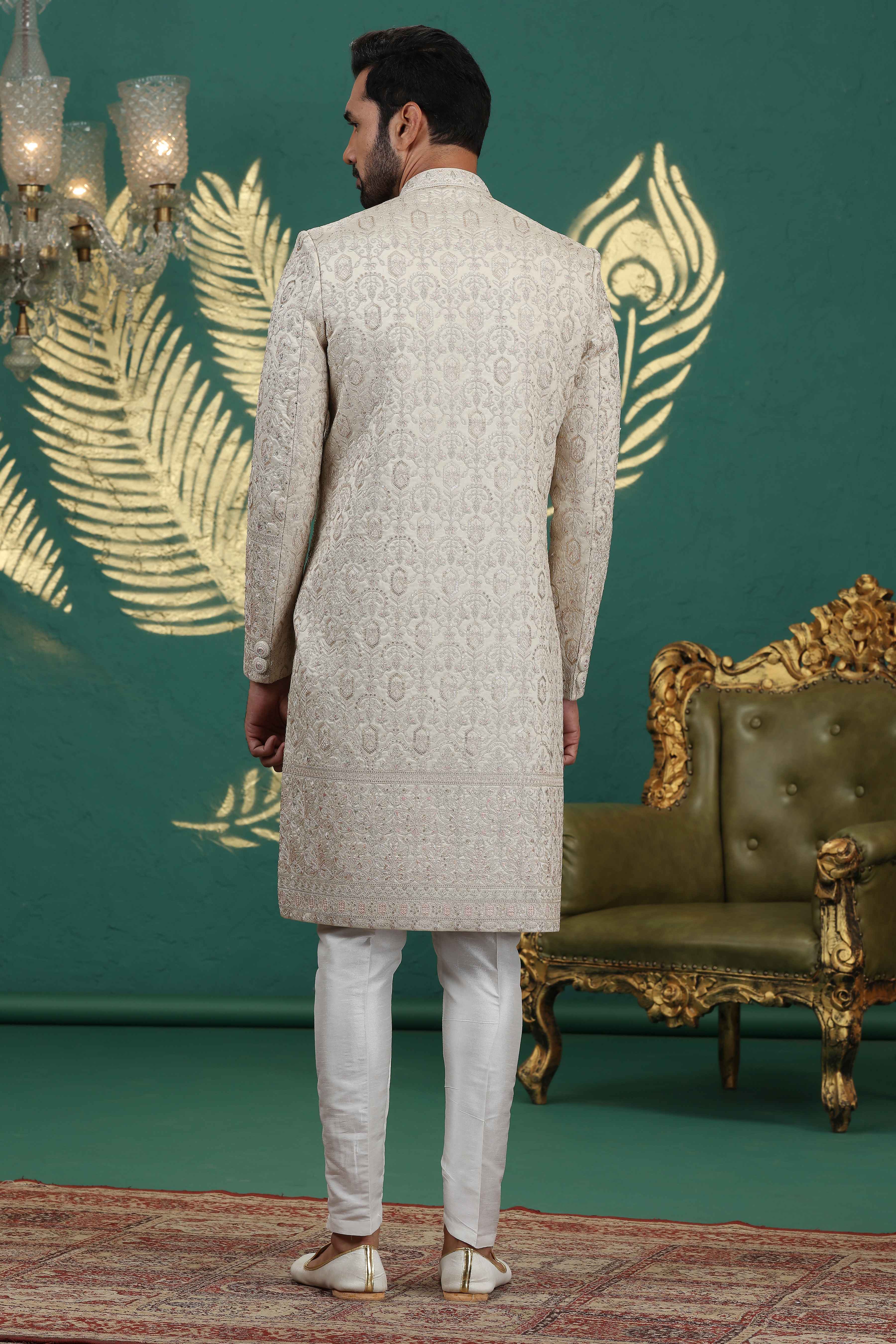 Elegant wedding sherwani for men in beige color