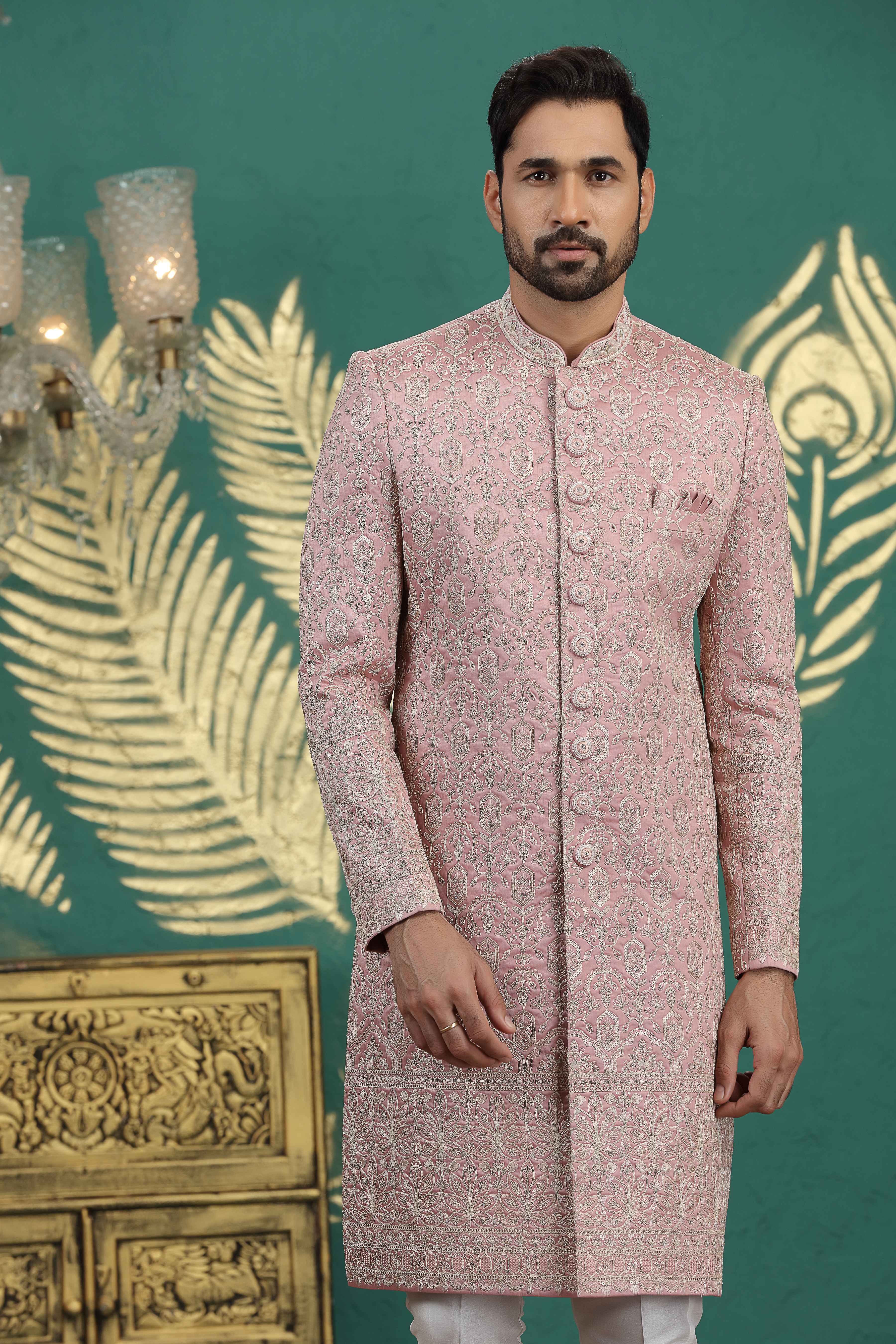 Elegant onion color sherwani for men in art silk