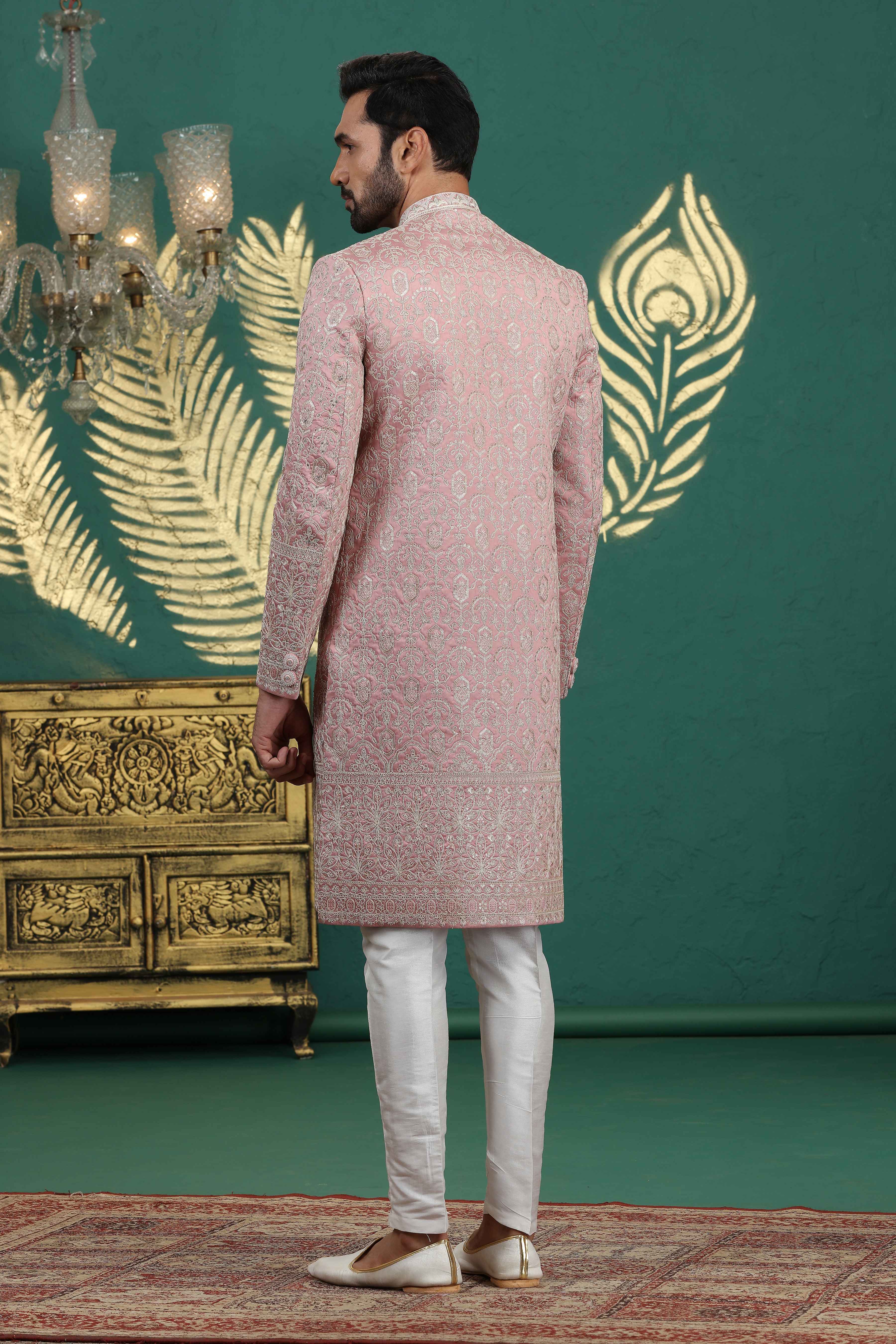 Royal wedding sherwani for men in onion shade