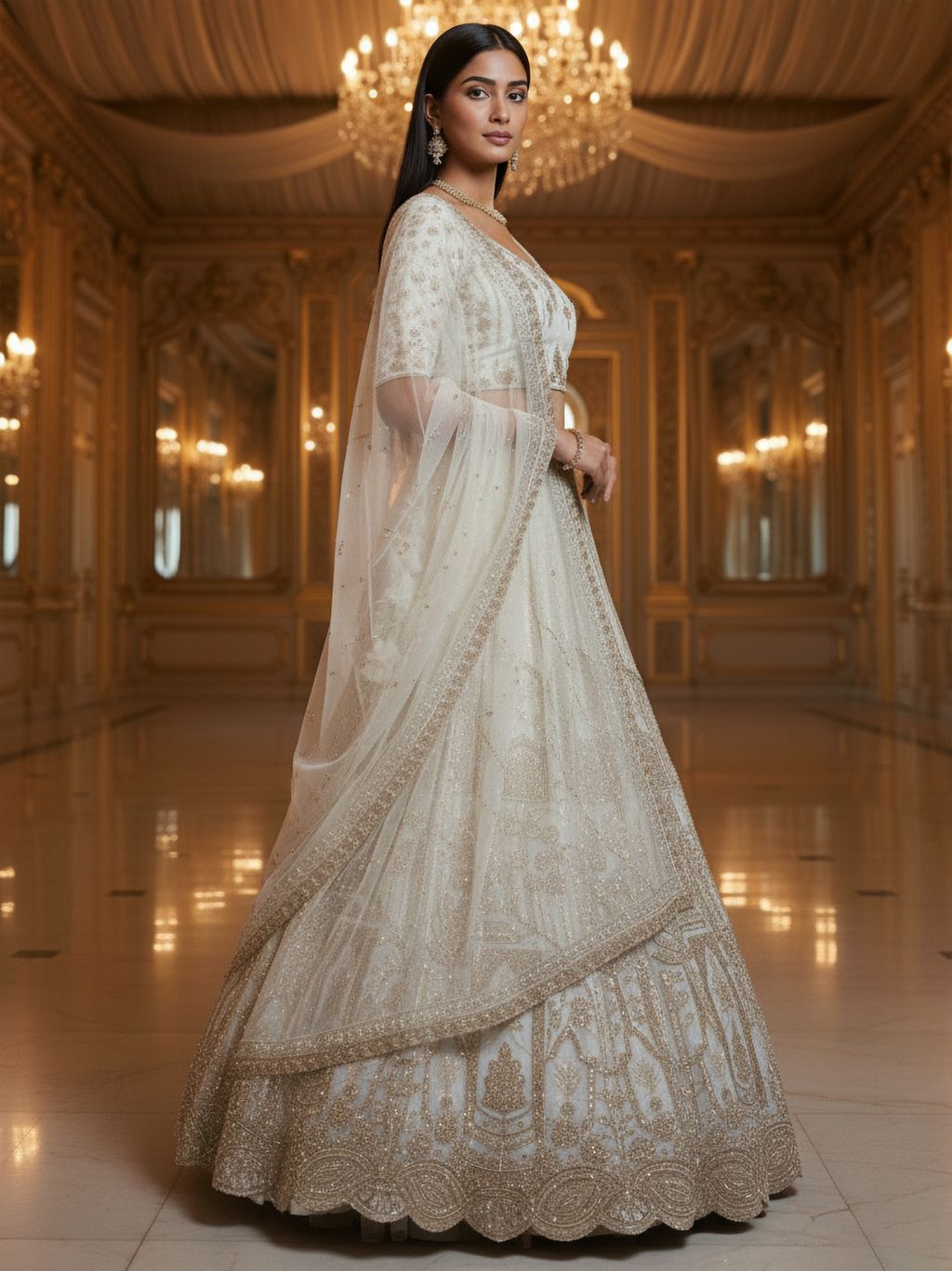 White Pure Soft Net Heavy Embroidery Work Bridal Lehenga