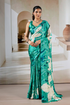 Sea Green Modal Satin Hand Prism Print Saree 