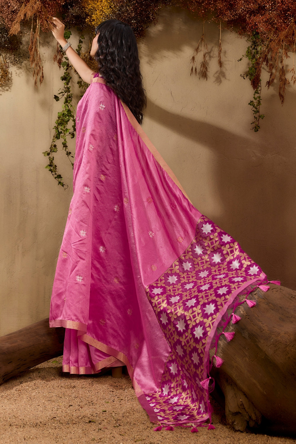 Pink Pure Tussar Handloom Silk Saree 