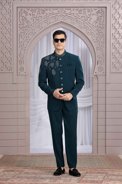 Dark Green Designer Jodhpuri Suit for Men with Hand Work Jodhpuri suit Anant Tex Exports Pvt.Ltd..