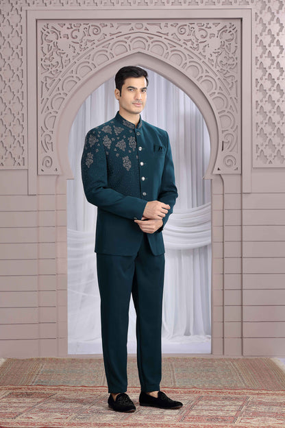 Dark Green Designer Jodhpuri Suit for Men with Hand Work Jodhpuri suit Anant Tex Exports Pvt.Ltd..