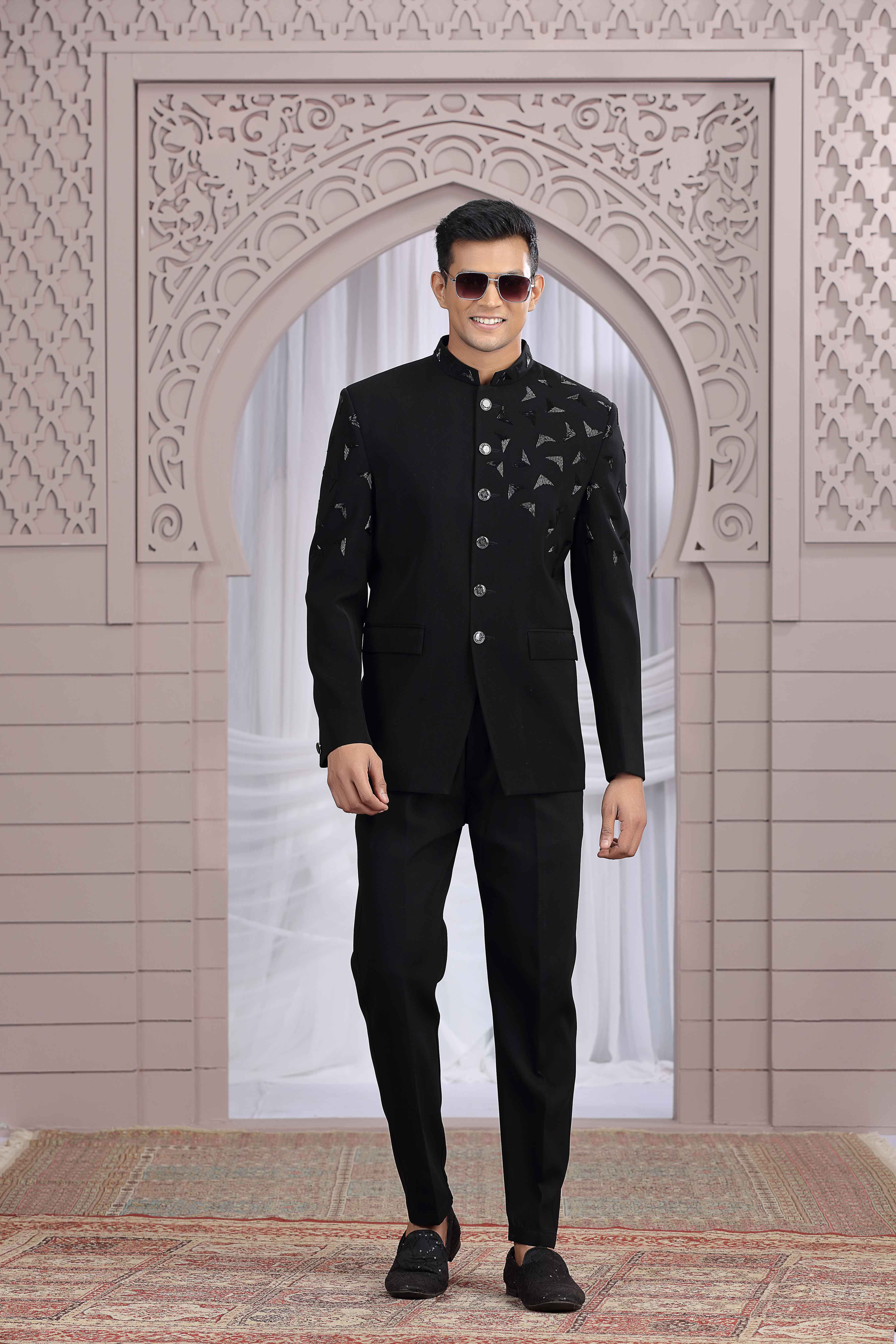 Black Royal Jodhpuri Suit for Men with Hand Embroidery