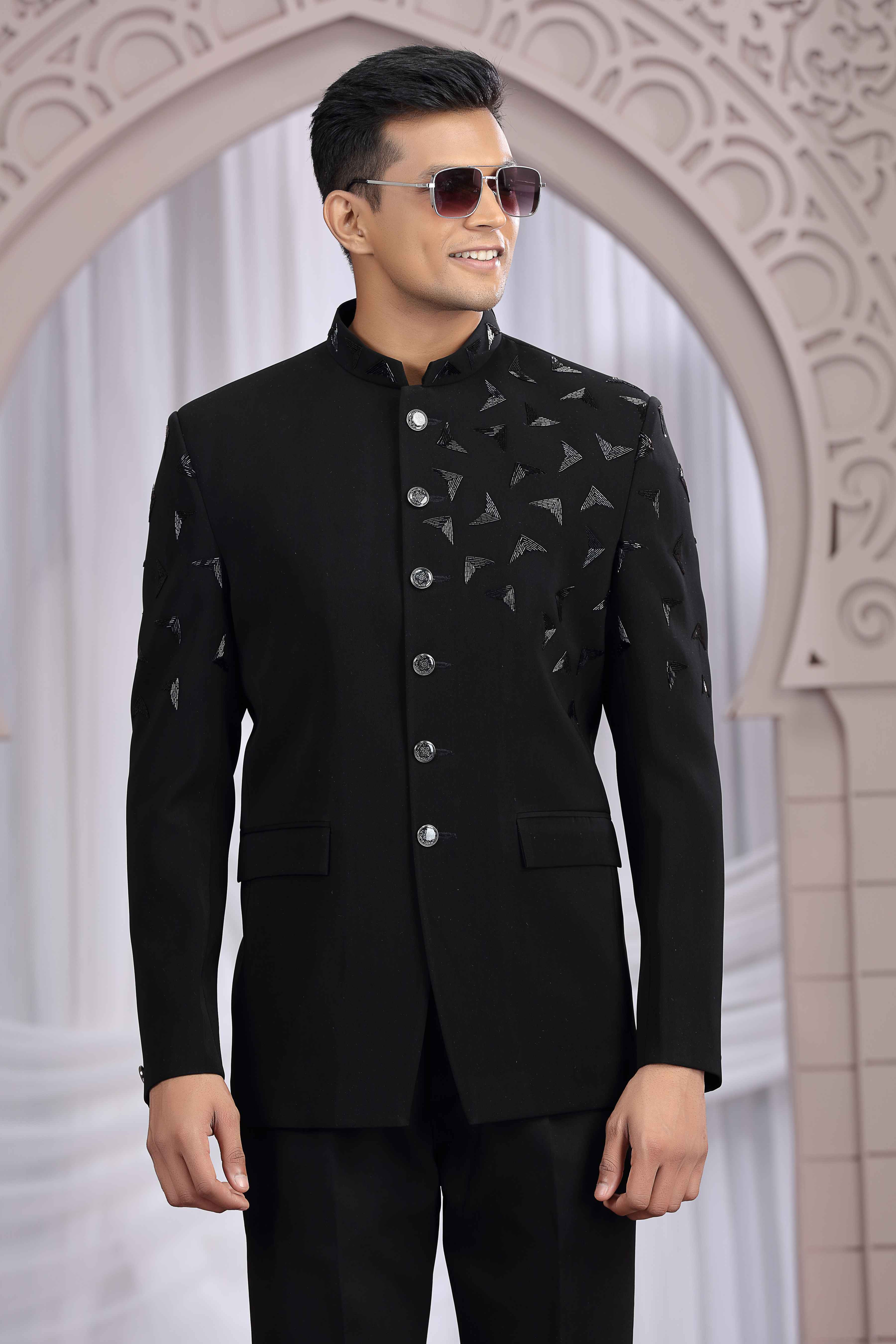 Black Royal Jodhpuri Suit for Men with Hand Embroidery