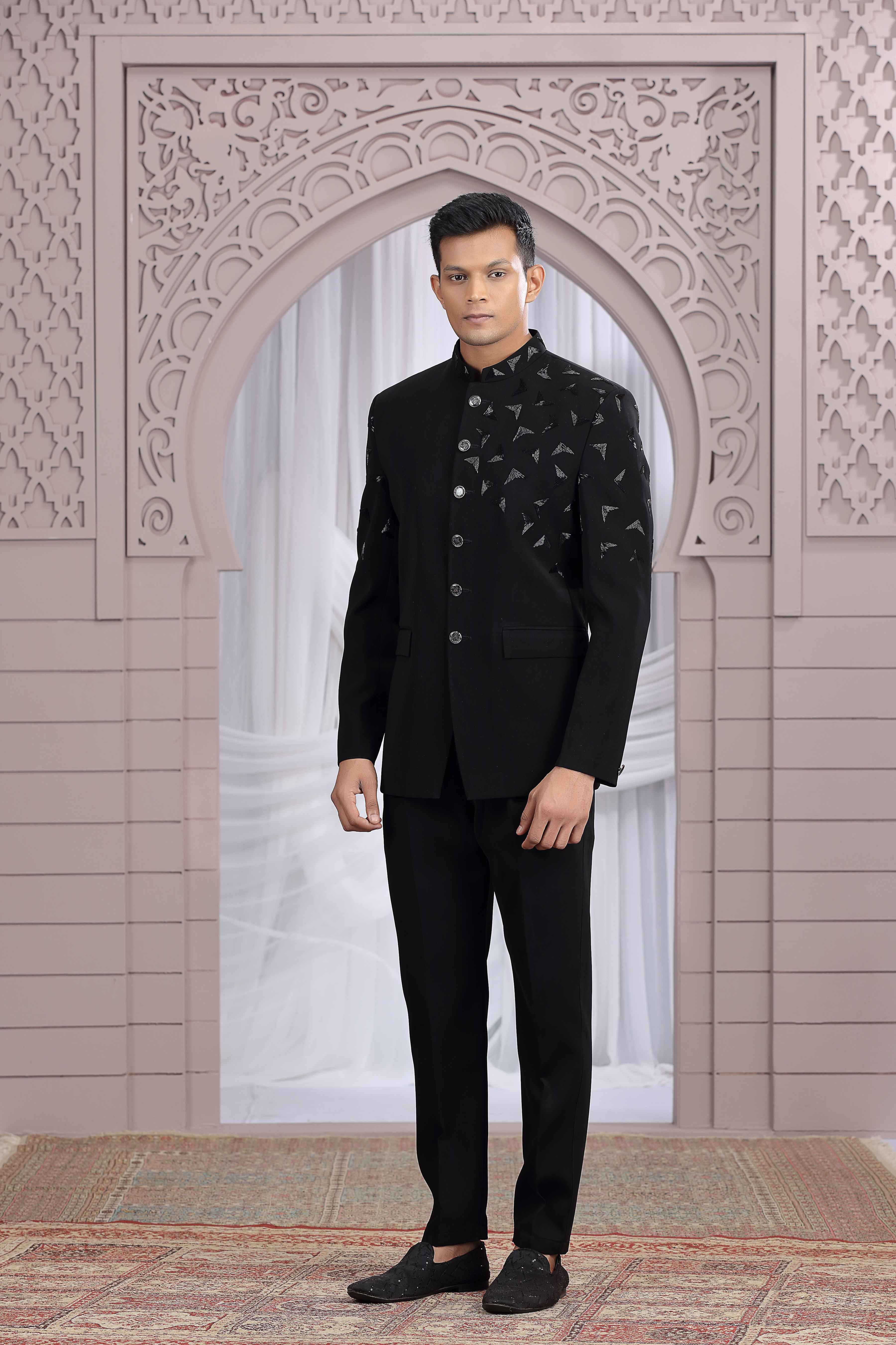 Black Royal Jodhpuri Suit for Men with Hand Embroidery