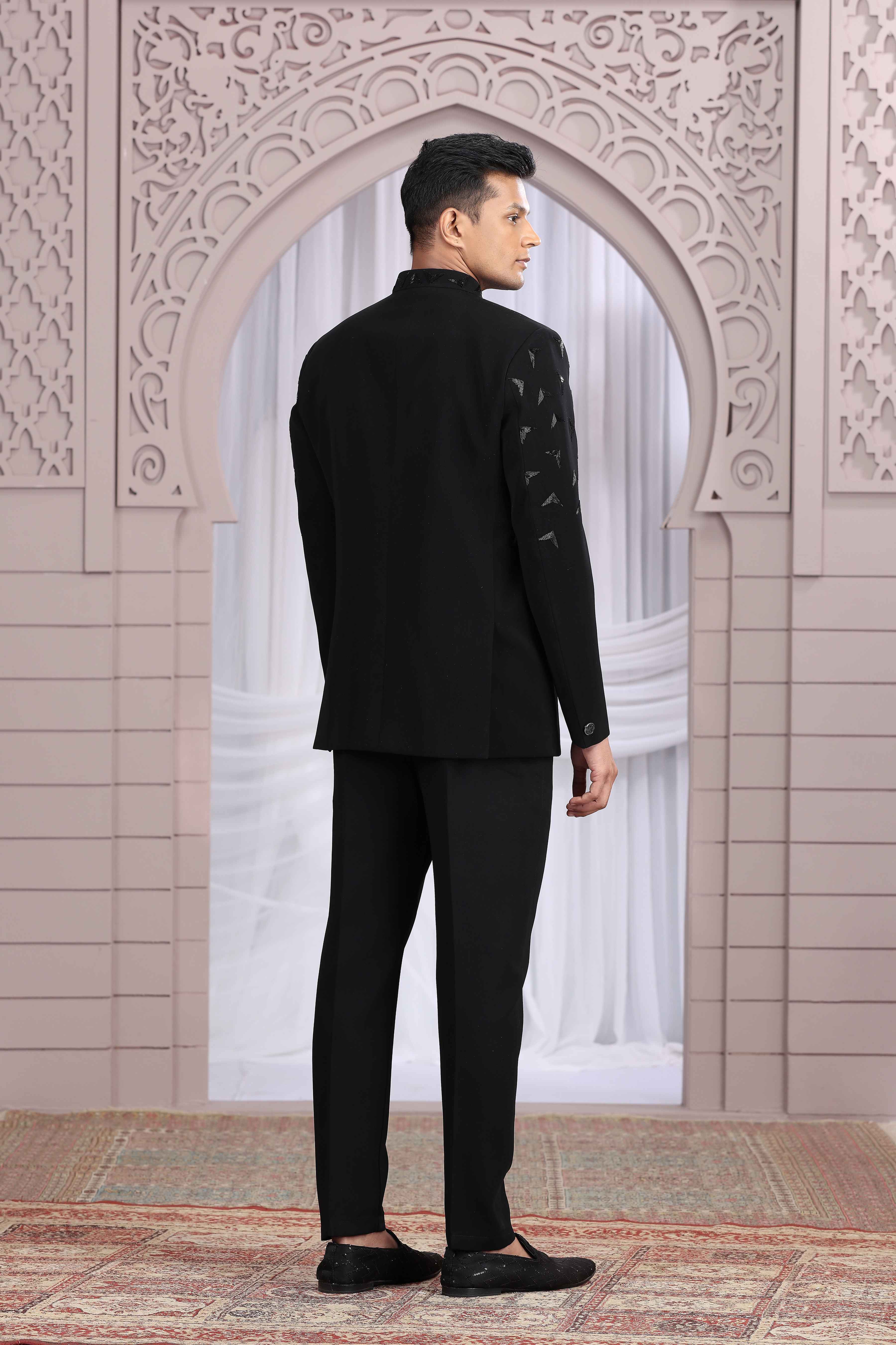 Black Royal Jodhpuri Suit for Men with Hand Embroidery