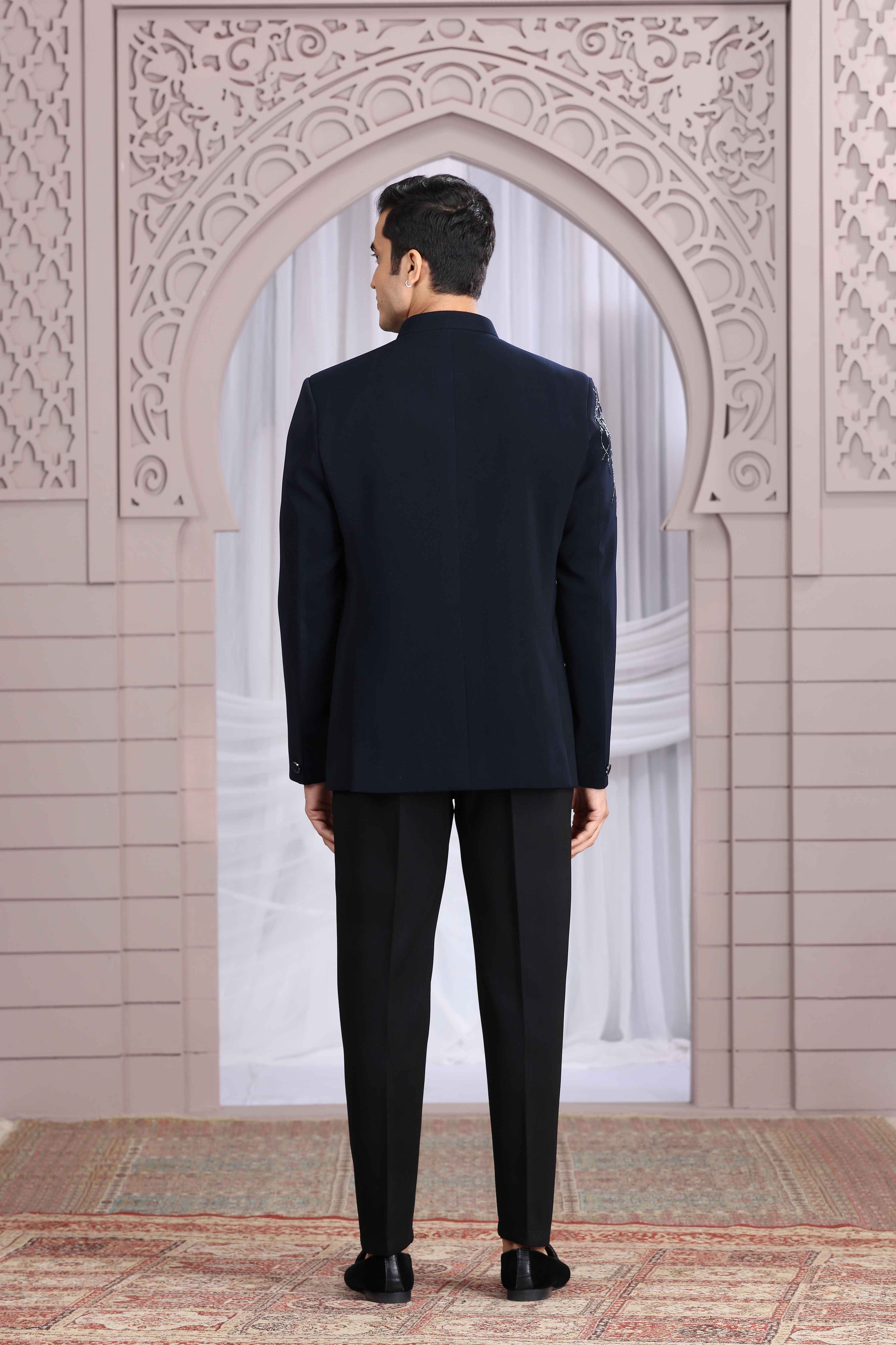 Navy Blue Jodhpuri Suit for Men with Hand Work