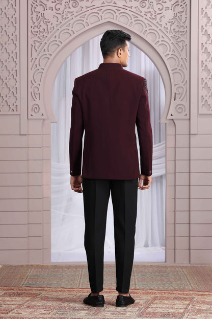 Wine Color Premium Jodhpuri Suit with Hand Crafted Detailing Jodhpuri suit Anant Tex Exports Pvt.Ltd..