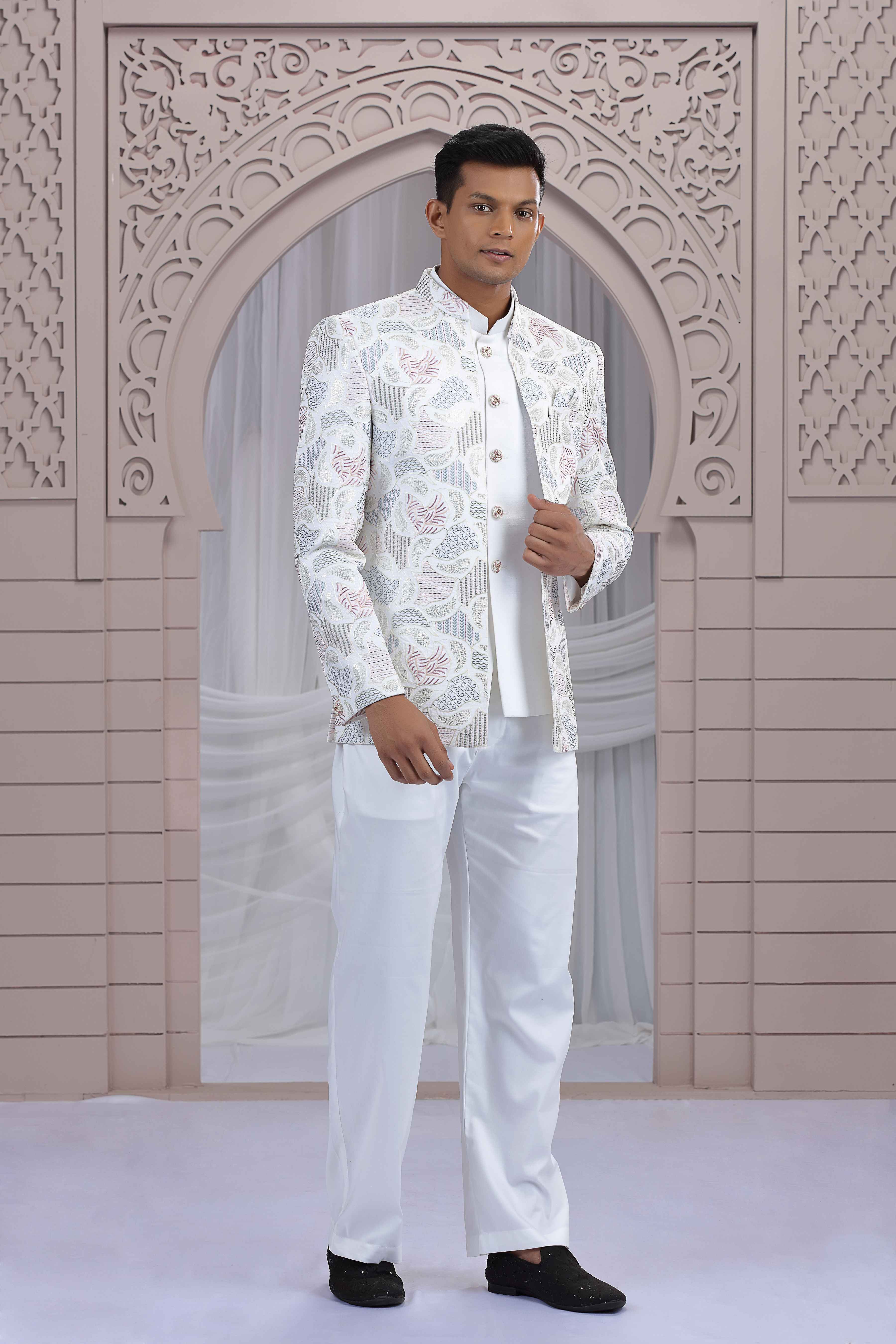 Cream Jodhpuri Suit for Men with Thread Work