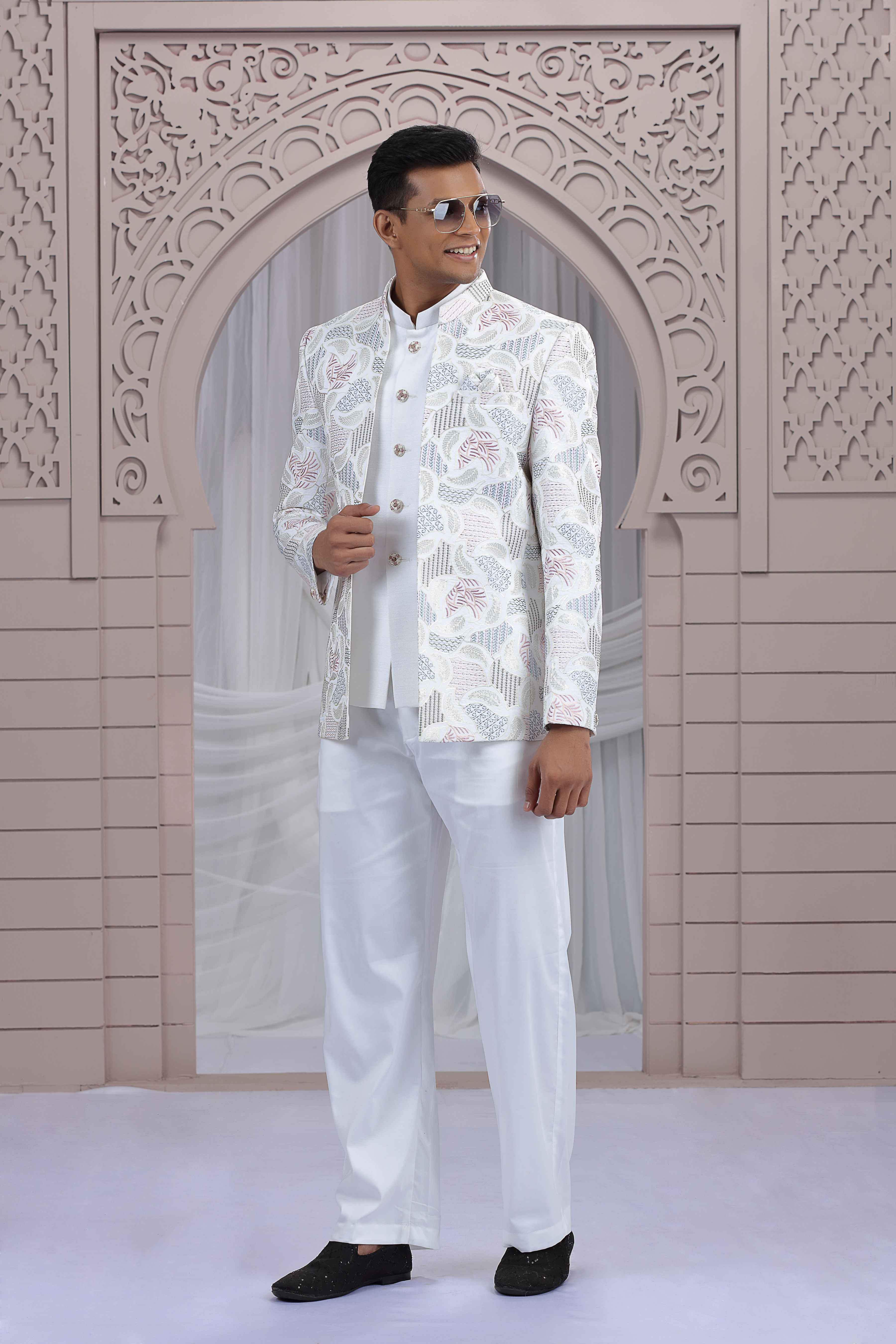 Cream Jodhpuri Suit for Men with Thread Work