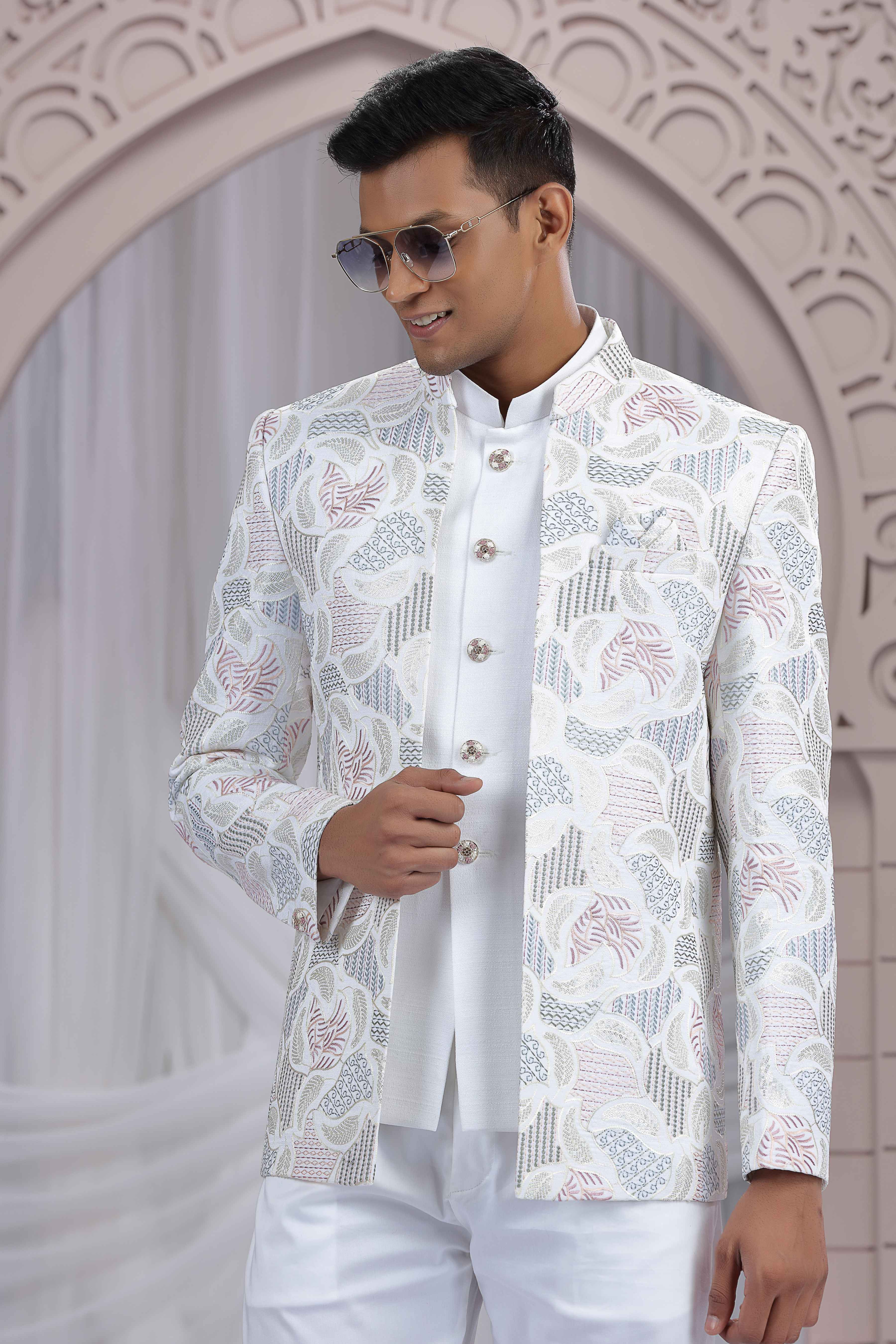 Cream Jodhpuri Suit for Men with Thread Work