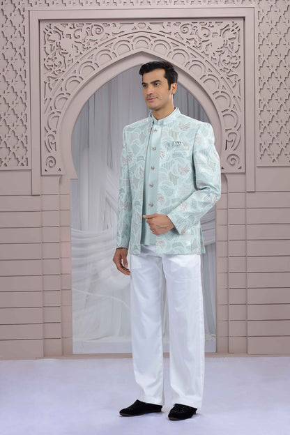Pista Green Jodhpuri Suit for Men with Embroidered Thread Work Jodhpuri suit Anant Tex Exports Pvt.Ltd..