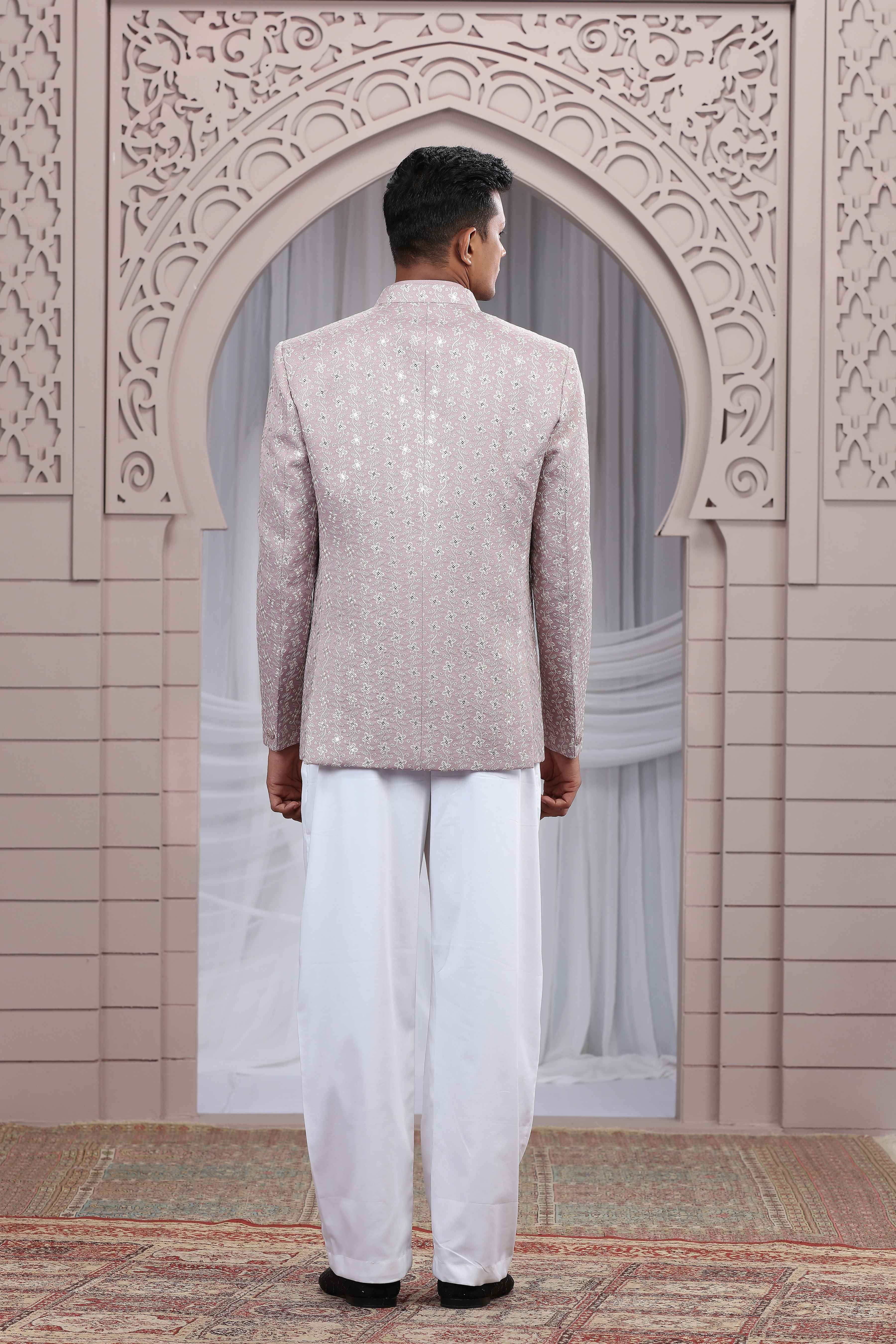 Onion Pink Jodhpuri Suit for Men with Thread Work