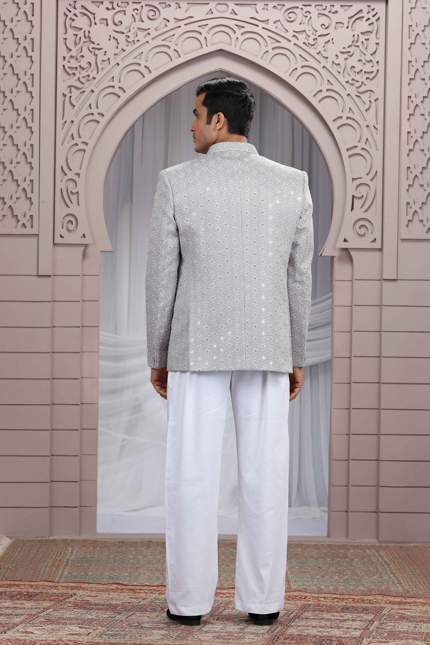 Grey Jodhpuri Suit for Men with Detailed Thread Work Jodhpuri suit Anant Tex Exports Pvt.Ltd..