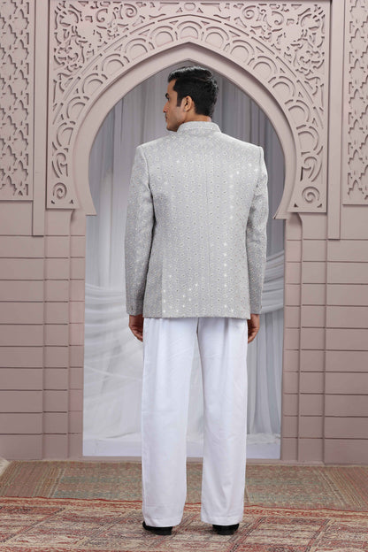 Grey Jodhpuri Suit for Men with Detailed Thread Work Jodhpuri suit Anant Tex Exports Pvt.Ltd..