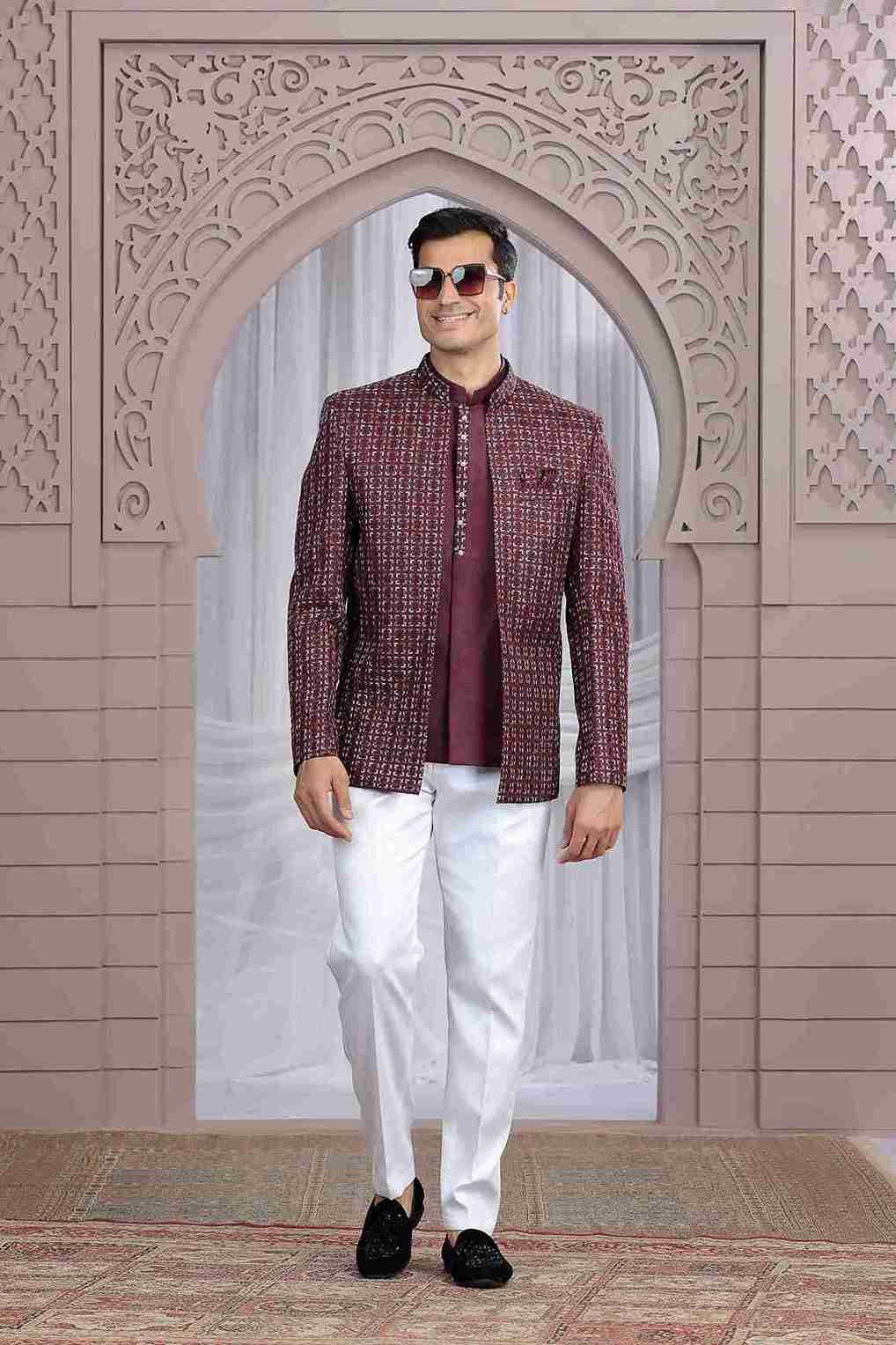 Wine Designer Jodhpuri Suit with Premium Thread Work