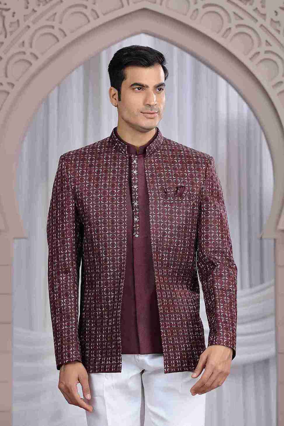 Wine Designer Jodhpuri Suit with Premium Thread Work